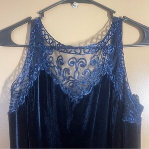 Vintage Scott McClintock Velvet Blue Lace Dress Sleeveless, Size 14